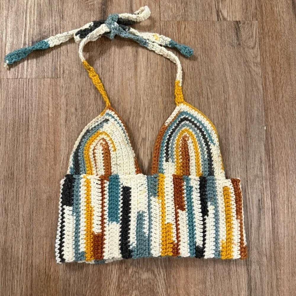 Crochet Bralette Women’s L S/M Handmade Festival Boho Beach Costal Hippie Top